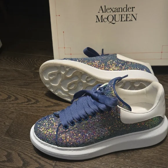 Alexander McQueen White Sneakers with Blue Glitter - Picture 5 of 10